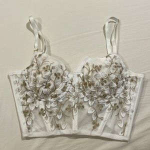 white and gold flower corset top